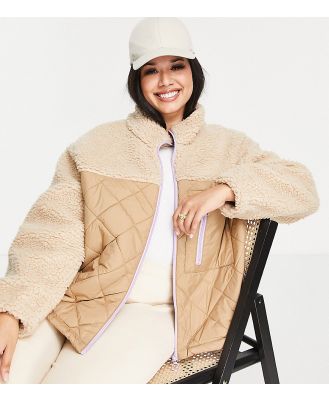 Only Curve borg and quilted jacket in beige-Neutral