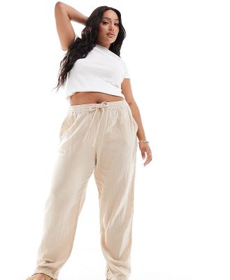 ONLY Curve cheesecloth wide leg pants in beige-Neutral