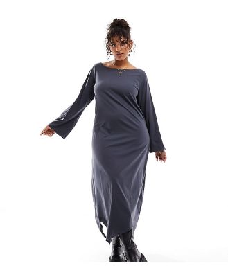 Only Curve hanky hem maxi dress in charcoal-Grey