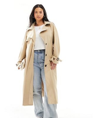 ONLY Curve longline trench coat in beige-Neutral