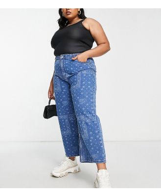 Only Curve Sonny cropped wide leg jeans in bandana print-Blue