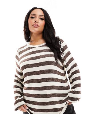 Only Curve t-shirt in brown and white stripe