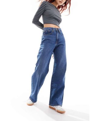 Only Hope high waisted wide leg jeans in mid blue