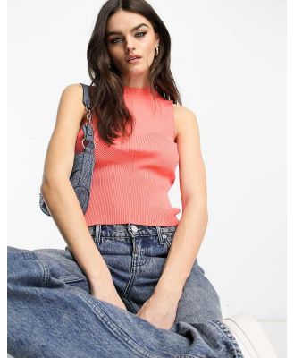 Only knitted high neck singlet top in coral-Red