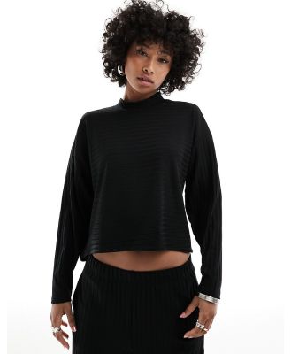ONLY mock neck ribbed lounge top in black (part of a set)