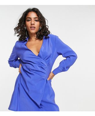 Only Petite mini wrap shirt dress in bright blue