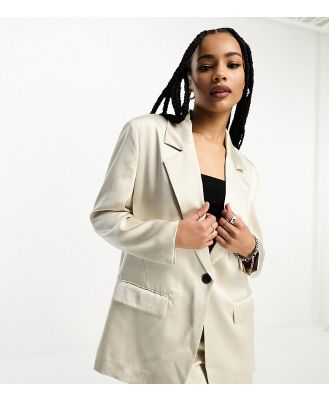 Only Petite oversized satin blazer in champagne (part of a set)-Neutral