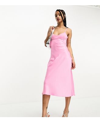 Only Petite satin slip midi dress in pink