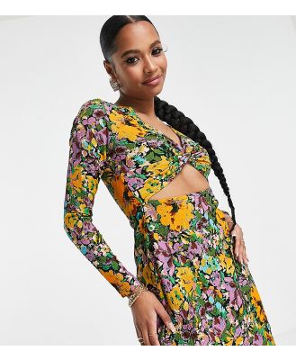 Only Petite twist front cut out mini dress in bright floral-Multi