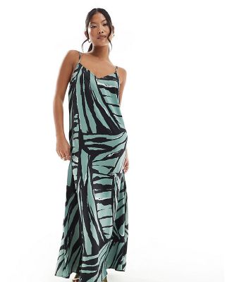 ONLY Petite v neck satin maxi dress in multi abstract print