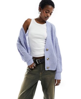 Only ribbed knit button down cardigan in pale blue