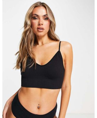 Only ribbed seamless strappy bralet in black