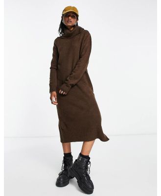 Only roll neck midi jumper dress in chocolate brown