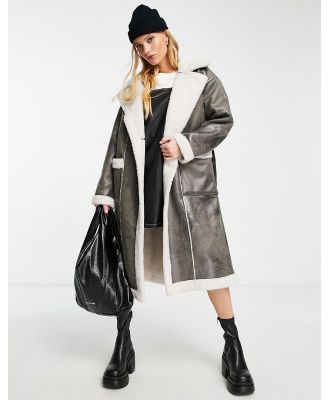 Only shearling faux leather belted coat in brown
