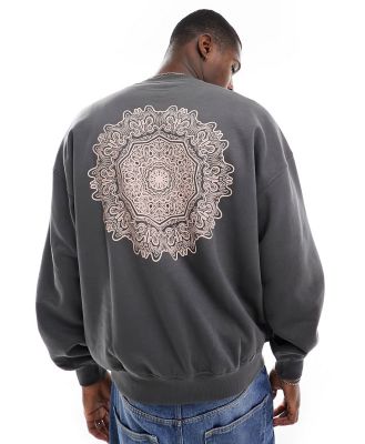 Only & Sons boxy fit sweater with mandala back print in washed grey