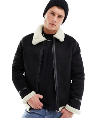 Only & Sons faux suede aviator jacket with borg lining in black