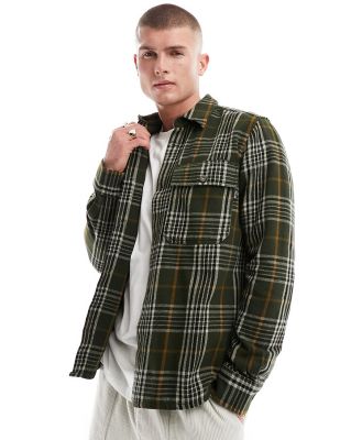 Only & Sons flannel check overshirt in khaki-Green