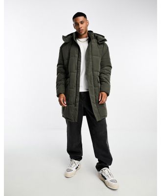 Only & Sons longline puffer with multi pockets in khaki-Green