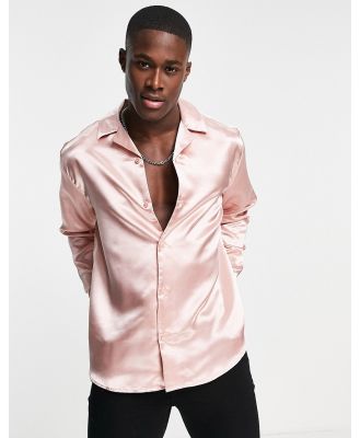 Only & Sons oversized satin shirt with revere collar in pink