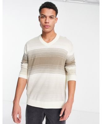 Only & Sons oversized v neck knit jumper in white ombre