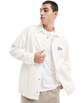 ONLY & SONS relaxed fit cord overshirt with 5th Ave embroidery in cream-White