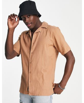 Only & Sons revere seersucker shirt in brown