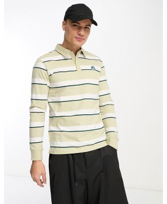 Only & Sons rugby polo in beige stripe-Neutral