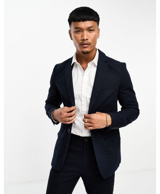 Only & Sons slim fit linen mix suit jacket in navy