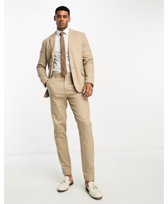 Only & Sons slim fit linen mix suit pants in beige-Neutral