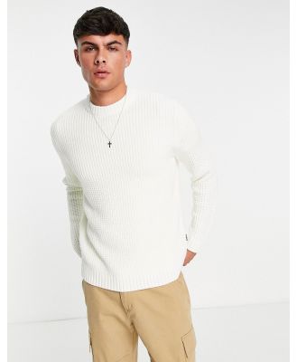 Only & Sons textured crew neck knitted jumper in white
