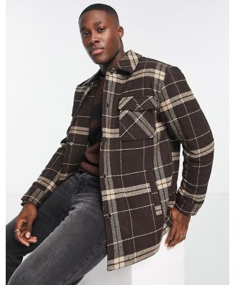 Only & Sons wool check jacket with quilted lining in brown