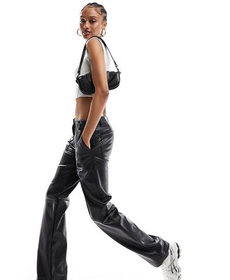 Only Tall faux leather straight leg pants in black