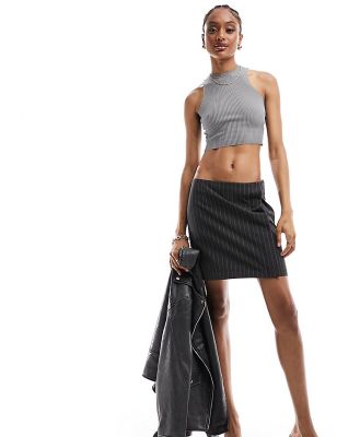 Only Tall high waisted tailored mini skirt in charcoal pinstripe-Grey