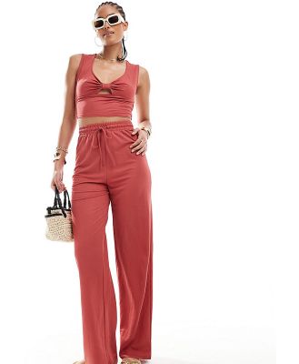 ONLY Tall wide leg pants in rust (part of a set)-Red