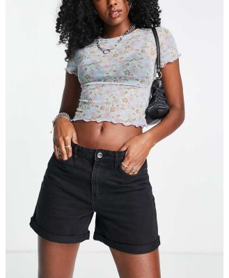 Only Vega low rise rolled hem denim mom shorts in black