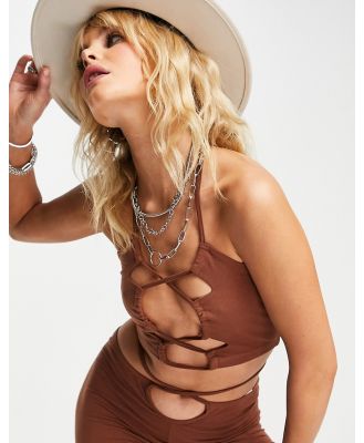 Only x Neon & Nylon cut out halterneck top in brown (part of a set)