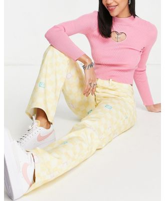 Only x Neon & Nylon high waisted flared jeans in yellow checkerboard-Multi
