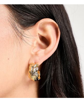 Orelia 18k gold plated hammered leaf hoop earrings