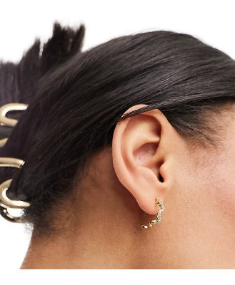 Orelia 18k gold plated pave crystal wave huggie hoop earrings