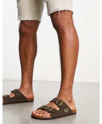 Original Penguin buckle sandals in brown faux leather