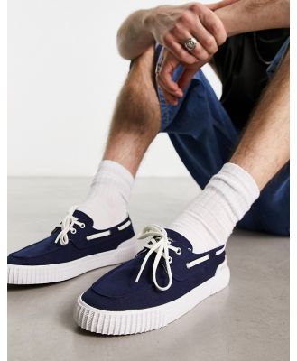 Original Penguin canvas mix casual boat shoes in navy