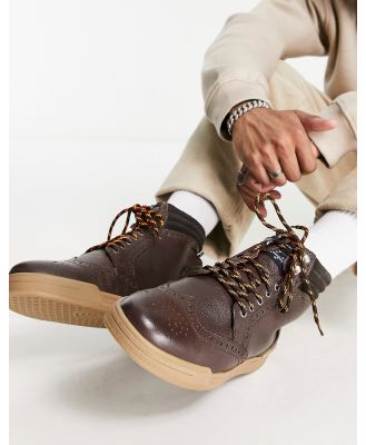 Original Penguin lace up brogue ankle boots in brown leather