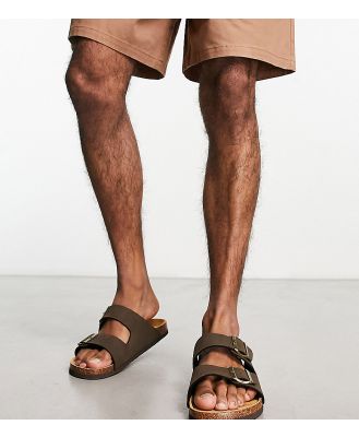 Original Penguin Wide Fit buckle sandals in brown faux leather