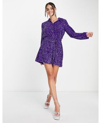 & Other Stories all over sequin mini shirt dress in purple