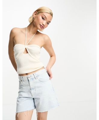 & Other Stories cut-out rib knit halter bustier top in off white