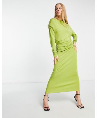& Other Stories drape jersey midi dress in lime-Green