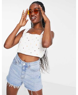 & Other Stories embellished crop top with dot print in white (part of a set)