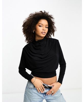 & Other Stories high neck long sleeve drape top in black