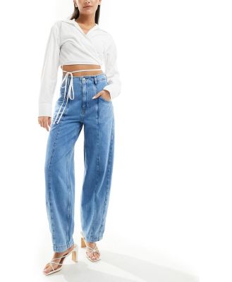 & Other Stories high waist tapered barrel leg jeans in mid blue