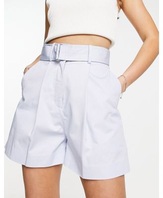 & Other Stories high waisted shorts with belt in blue